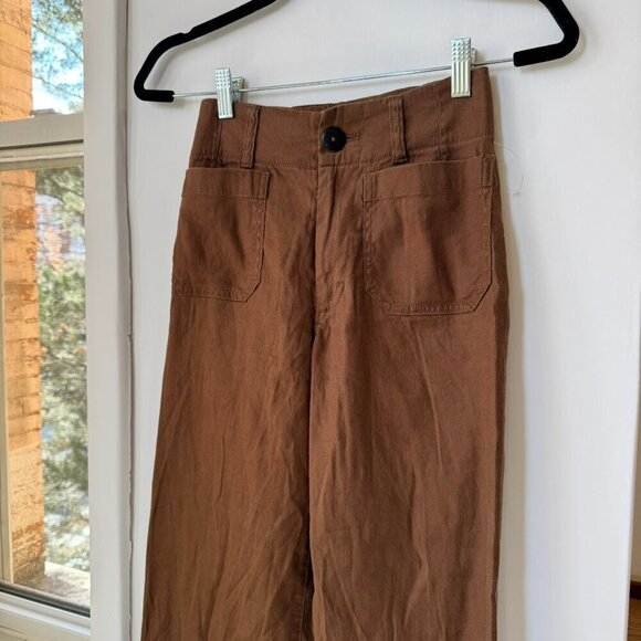Anthropologie The Colette Linen Cropped Wide Leg Pants Maeve Brown 24 - Picture 6 of 11